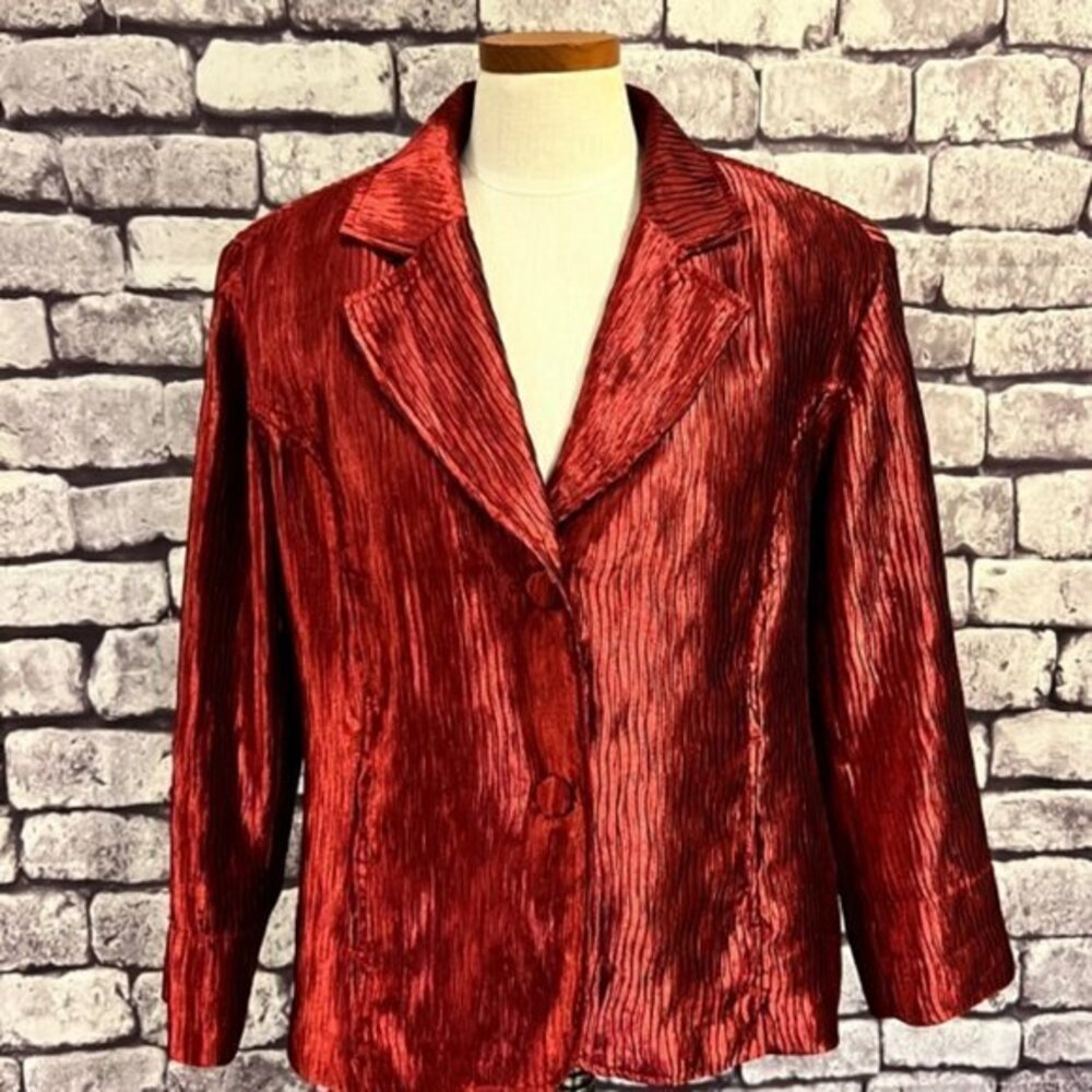 Chico's Brick Red Shiny 2 Button Jacket Size L